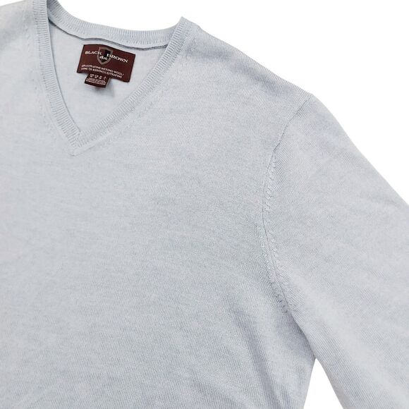 Black Brown 1826 Sweater Mens Medium Light Blue Fine Merino Wool Knit V-Neck - Picture 3 of 10